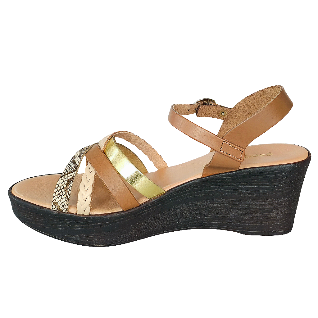 Sandale dama din piele naturala maro cu platforma, Made in Italy, colectia Vara 2025, talpa ecologica.