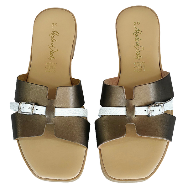 Papuci dama din piele naturala, Aramiu, Made in Italy, colectia Vara 2025, Manuela ArameBianco-R12, design elegant si confortabil.