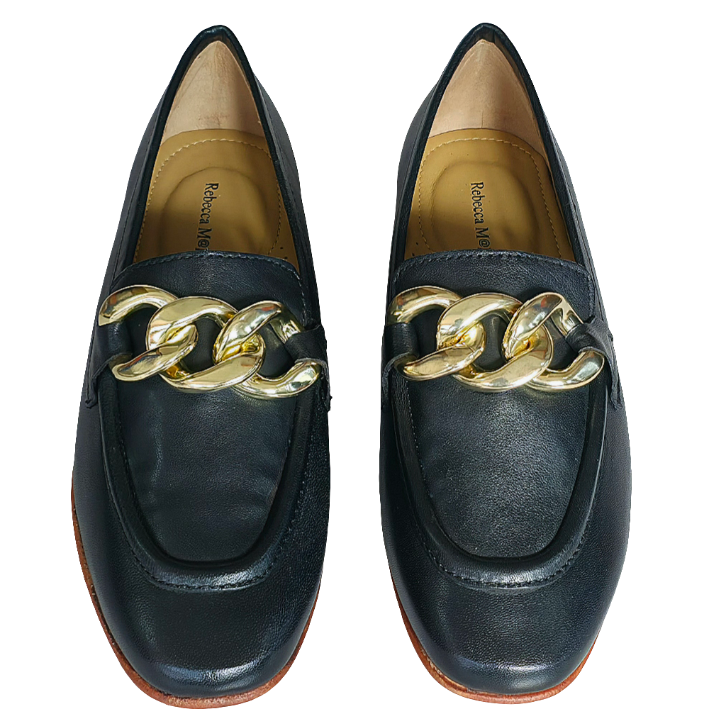 Pantofi dama din piele naturala, Negeu-Rebecca M@Lucchi, design elegant cu detaliu lanț auriu, talpă flexibila.