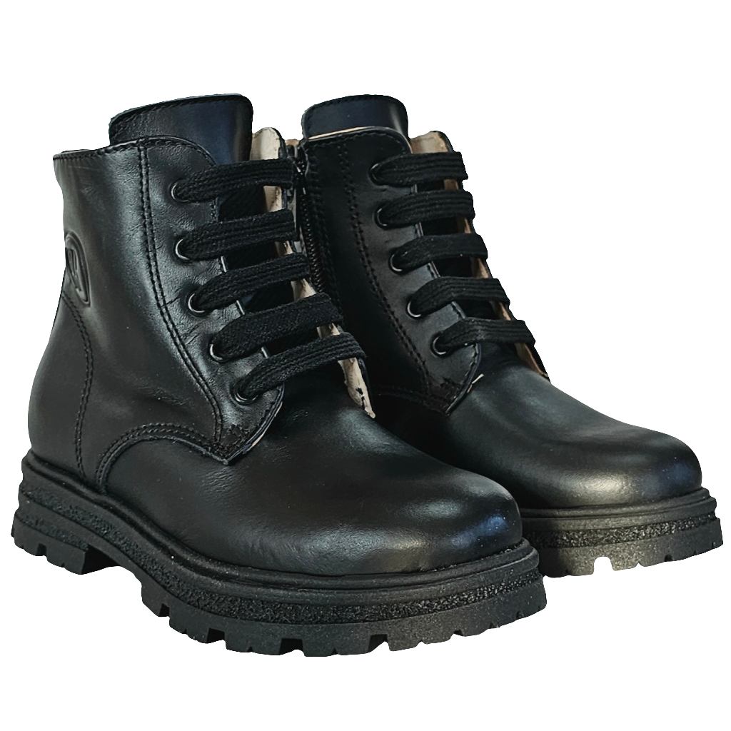 Ghete copii din piele naturala, model unisex, negre, inaltime gheata 10 cm, pentru toamna 2024, fabricate in Italia.