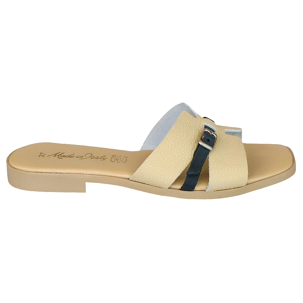 Papuci dama din piele naturala nude si negru, Made in Italy, Manuela, pentru vara 2025.