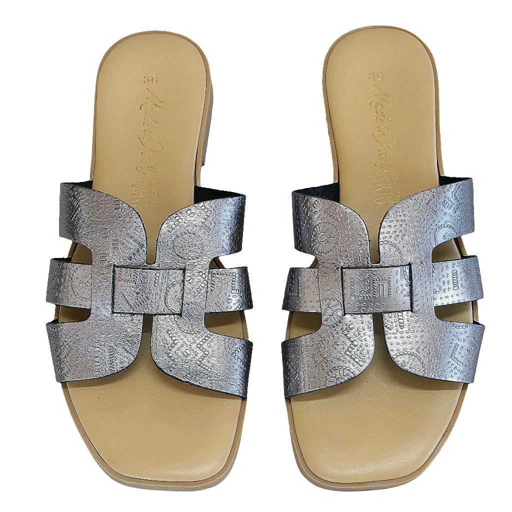 Papuci dama din piele naturala, gri petrol, made in Italy, Valentina Peltro, confortabili, stilati, colectia Vara 2025