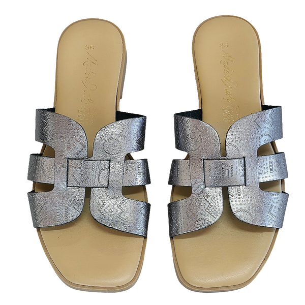 Papuci dama din piele naturala, gri petrol, made in Italy, Valentina Peltro, confortabili, stilati, colectia Vara 2025