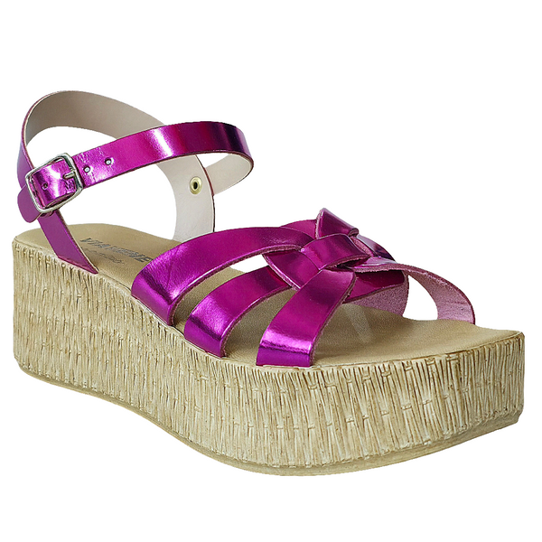 Sandale dama din piele naturala fucsia, Made in Italy, platforma de 5.5 cm, colectia Vara 2025.