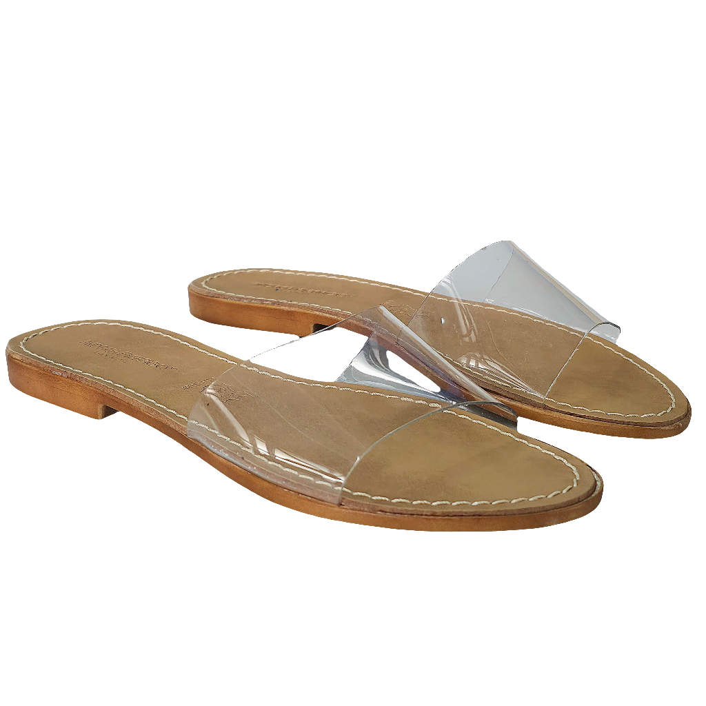 Papuci dama din piele naturala si silicon, incolor, din colectia Vara 2025, stil elegant, confortabili, Made in Italy.