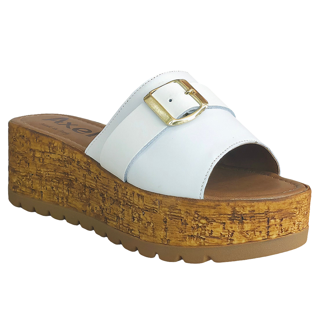 Papuci dama din piele naturala, alb cu platforma de 5.5 cm, din colectia Vara 2025, fabricati in Italia.