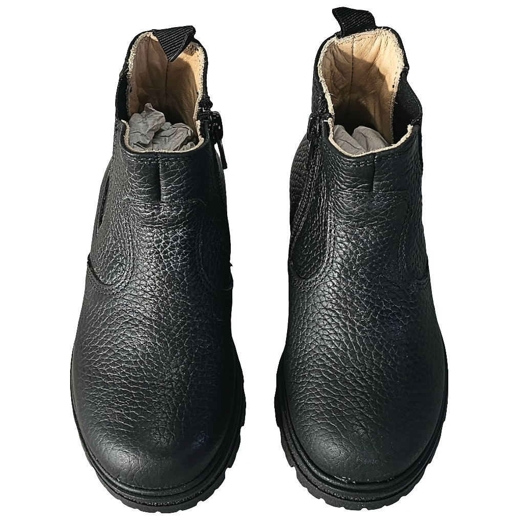 Ghete copii din piele naturala, model unisex, negru, made in Italy, colecția toamna 2024, înălțime talpă 2.5 cm.