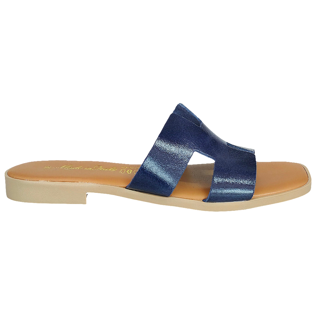 Papuci dama din piele naturala, albastru, Made in Italy, model H Blu Notte-R13, Colectia Vara 2025.