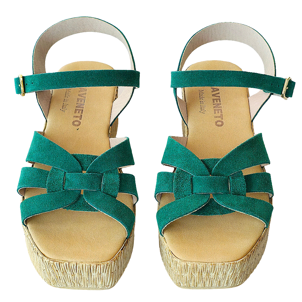 Sandale dama din piele intoarsa verde, platforma de 5.5 cm, made in Italy, stylish si confortabile pentru vara 2025.