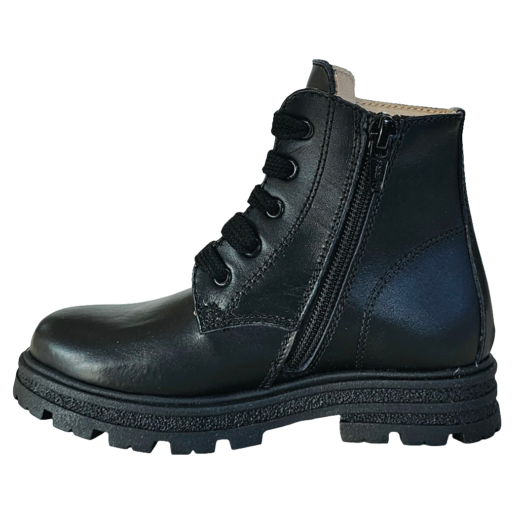 Ghete copii din piele naturala, model unisex, negru, cu fermoar, inaltime 10 cm, colectia toamna 2024.