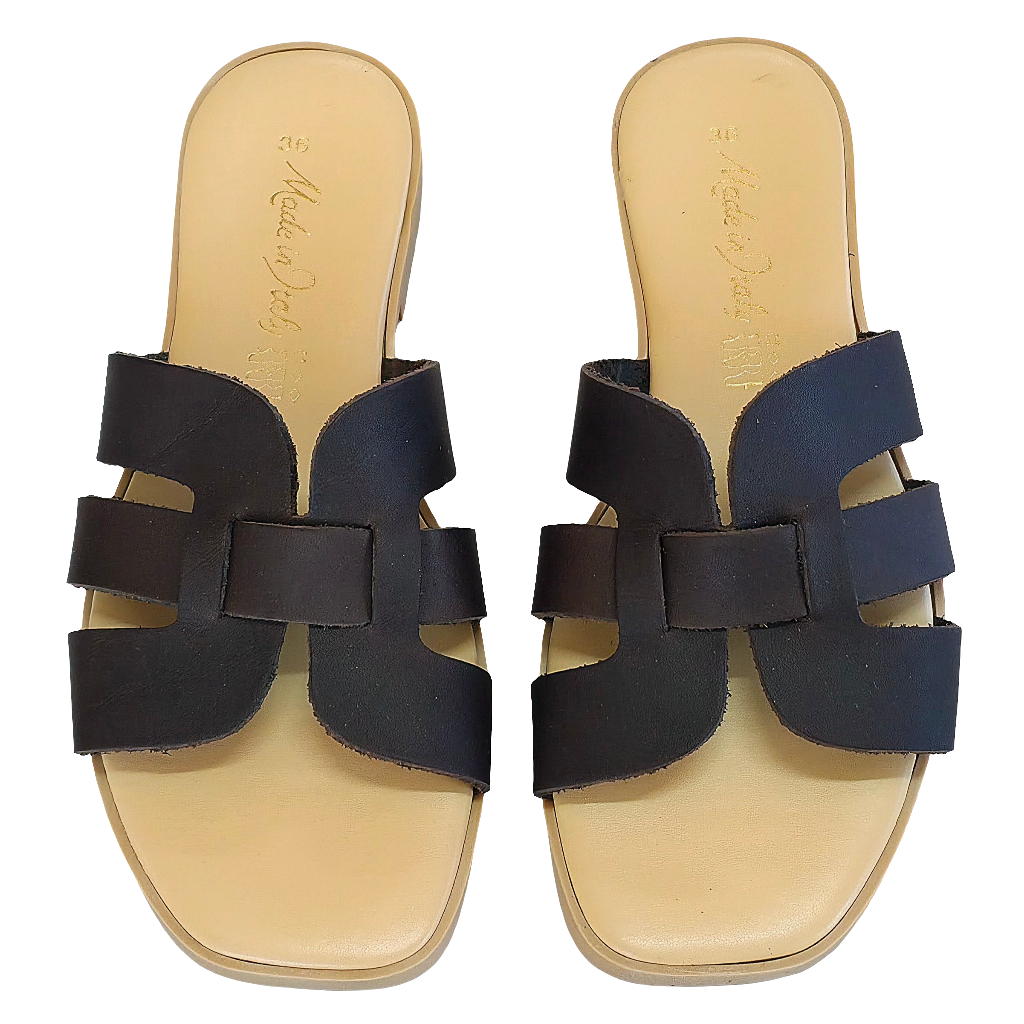 Papuci dama din piele ecologica, Maro, design elegant, confortabili, ideal pentru vara 2025, Made in Italy.