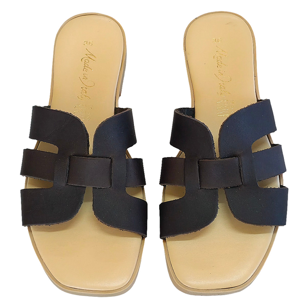 Papuci dama din piele ecologica, Maro, design elegant, confortabili, ideal pentru vara 2025, Made in Italy.