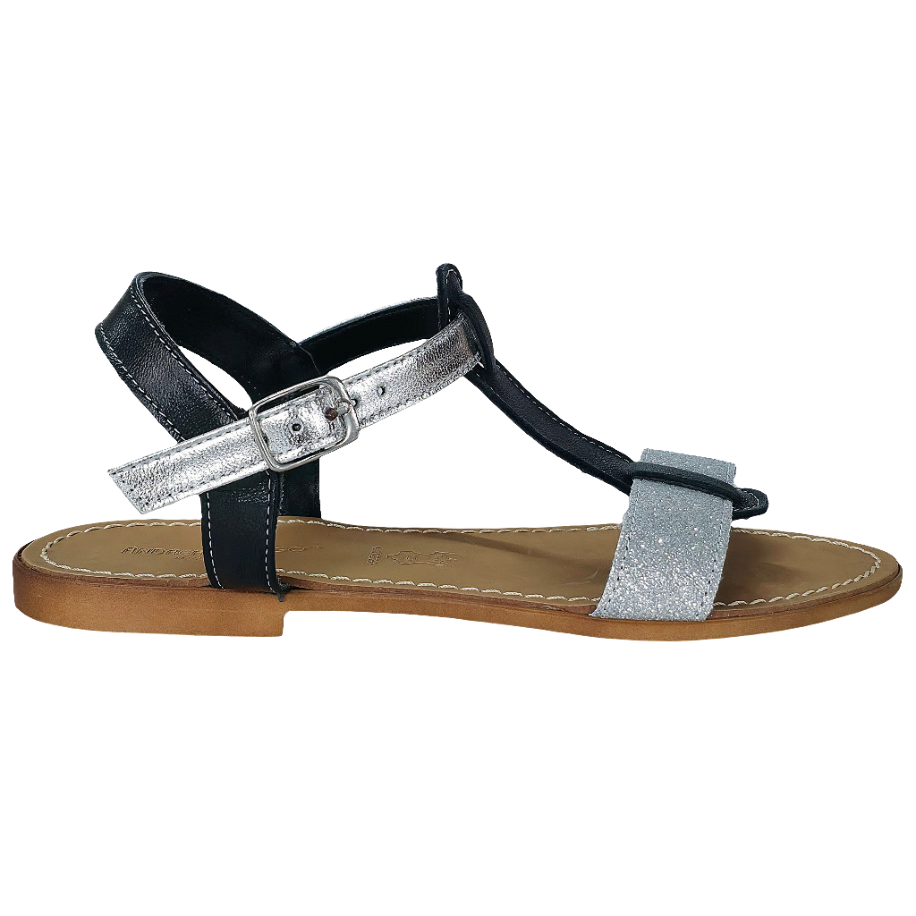 Papuci dama din piele naturala negri cu detalii argintii, Art 3107 Positano Nero, colectia Vara 2025, Made in Italy.