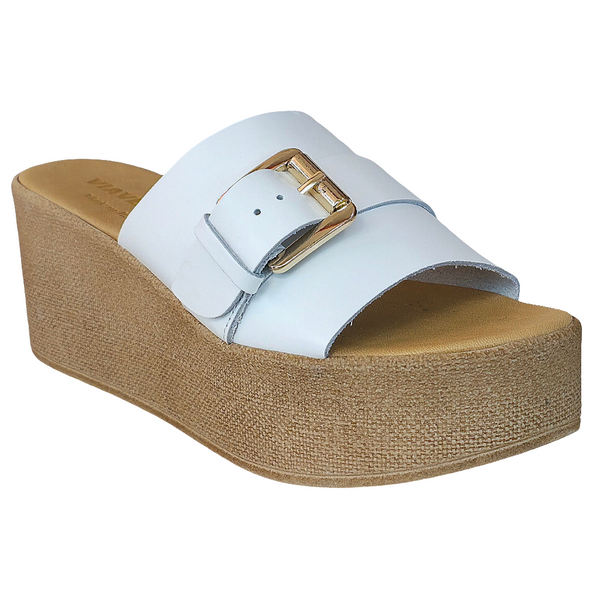 Papuci dama din piele naturala alba, platforma spate 6.5 cm, Made in Italy, Colectia Vara 2025.