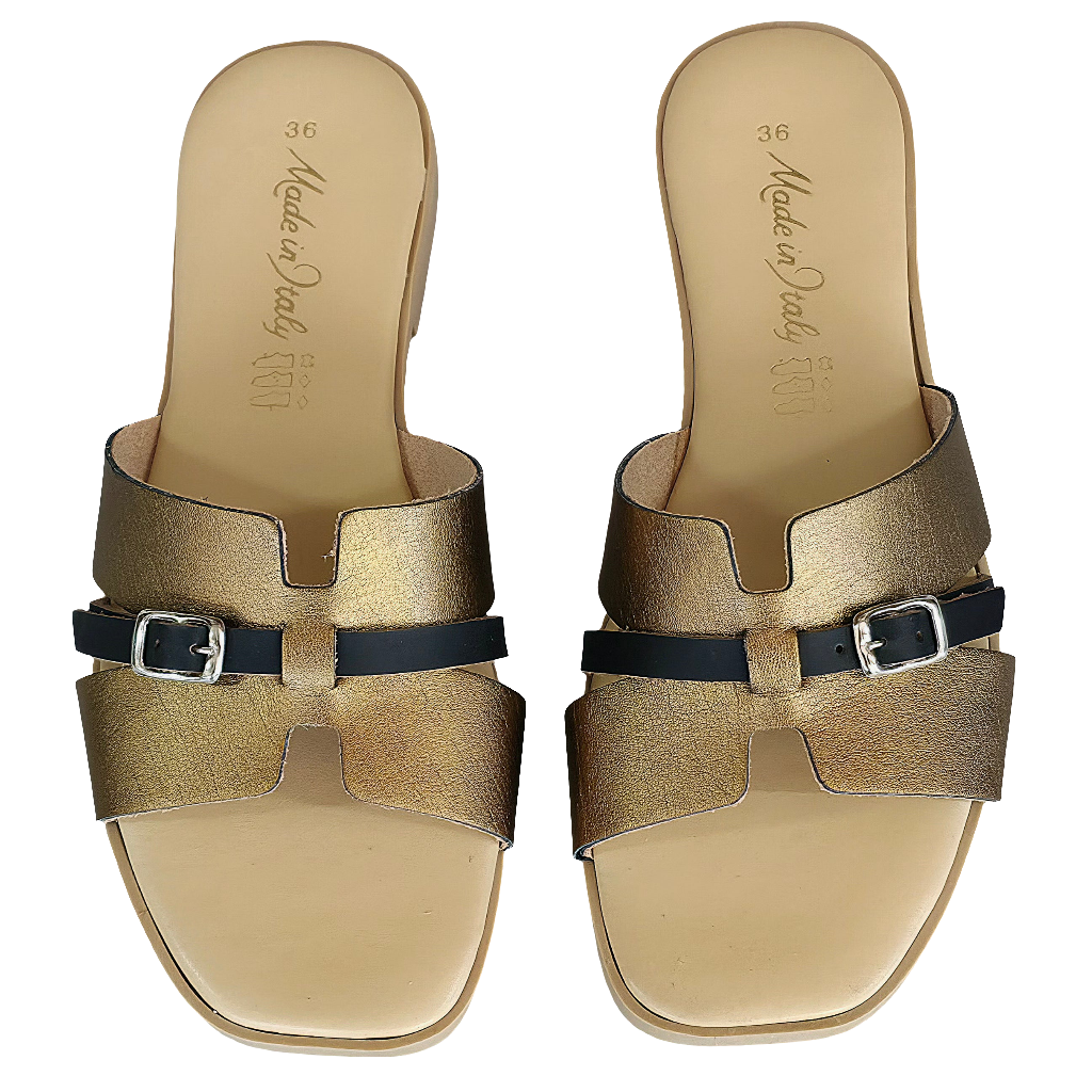 Papuci dama din piele naturala bronz, Made in Italy, Manuela Oro, colectia Vara 2025.