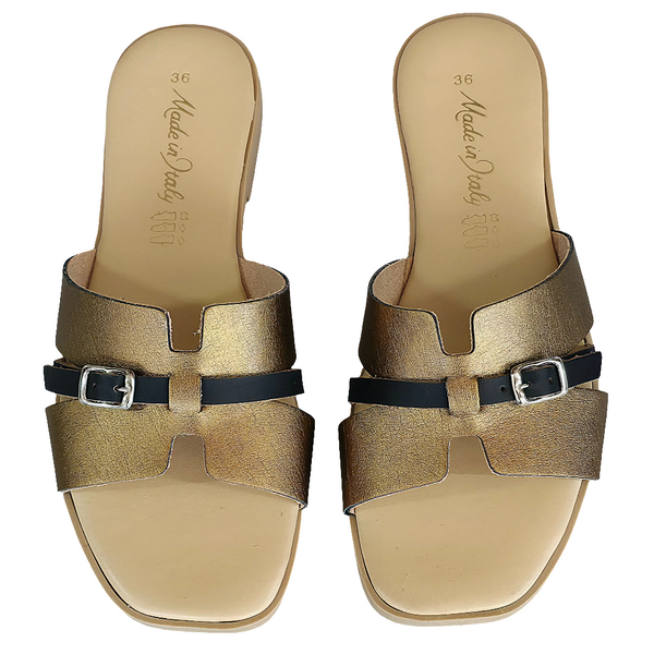 Papuci dama din piele naturala bronz, Made in Italy, Manuela Oro, colectia Vara 2025.