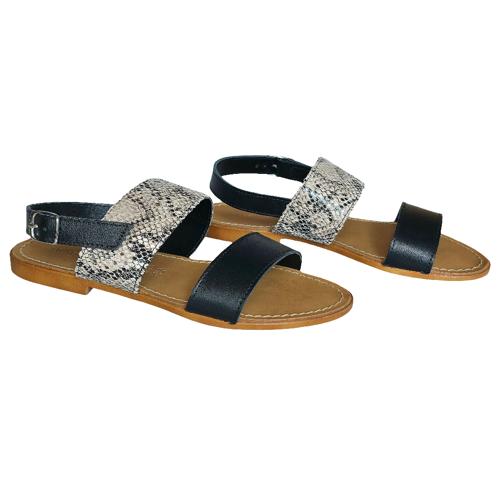 Papuci dama din piele naturala, Negru-Andrea Pierago, cu detalii șarpe, stil vara 2025, made in Italy.