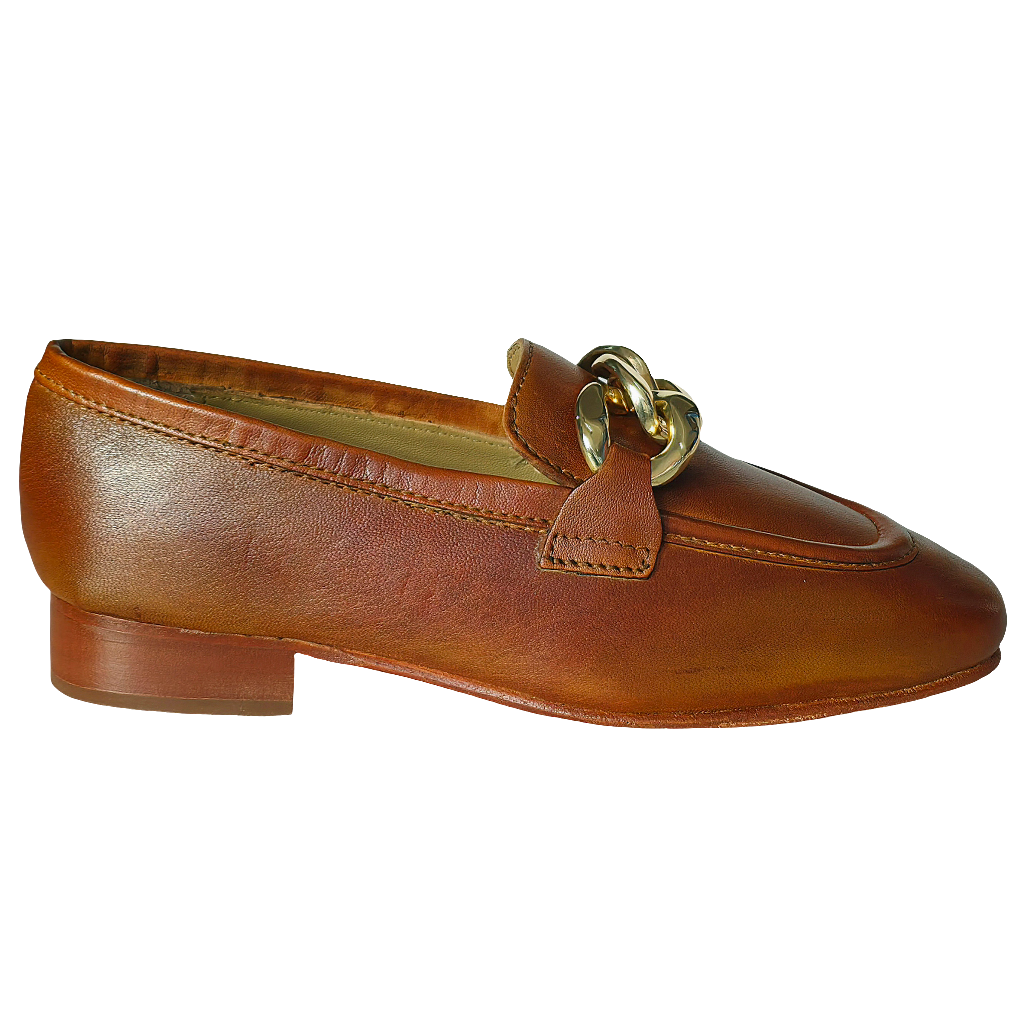 Pantofi dama din piele naturala maro cu detaliu metalic, flexibili, Colectia Primavara/Vara 2025, Art Keira Tan.