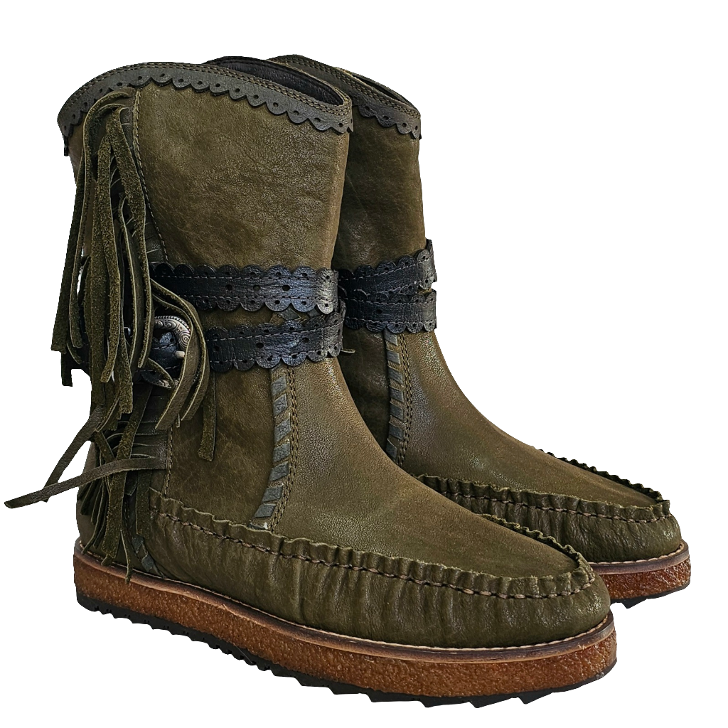 Ghete dama din piele naturala verde kaki, model tubular, toamna iarna 2024, made in Italy.