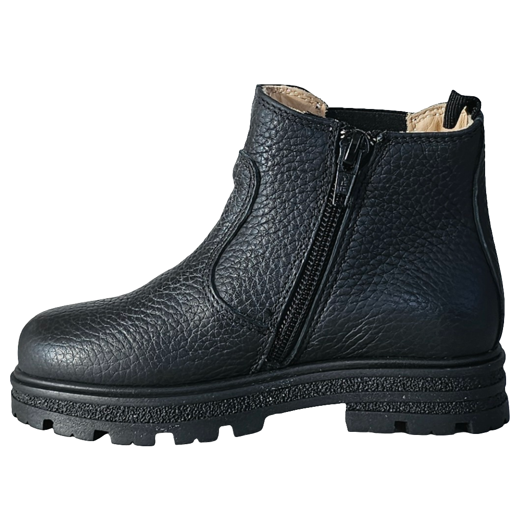 Ghete copii din piele naturala, model unisex, negru, fermoar, colectia toamna 2024, Made in Italy.