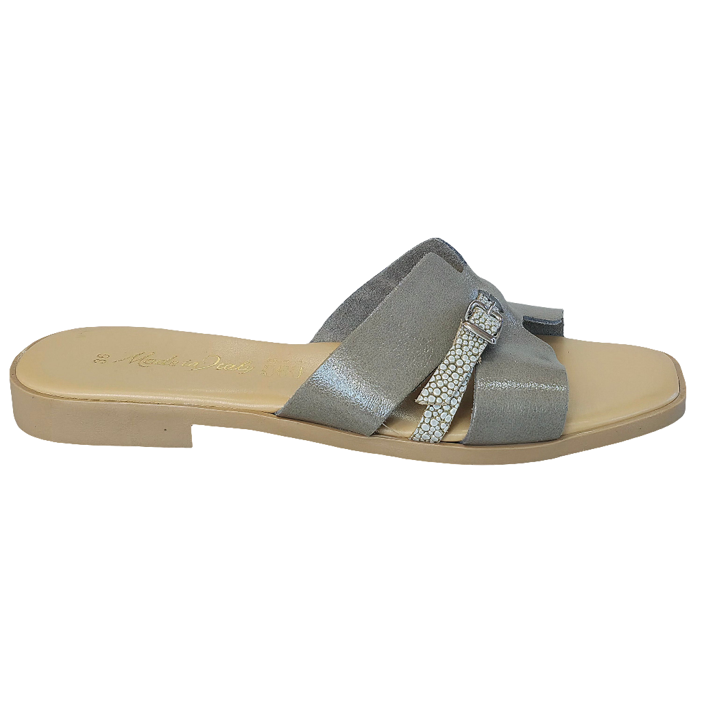 Papuci dama din piele naturala gri, stil elegant, made in Italy - Colectia Vara 2025, model Manuela Agrigio-R14.