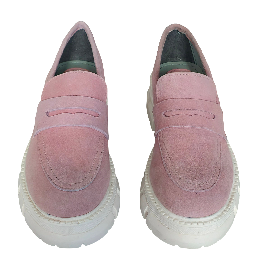 Pantofi dama din piele naturala intoarsa, roz, cu talpa flexibila, Colectia Primavara/Vara 2025.