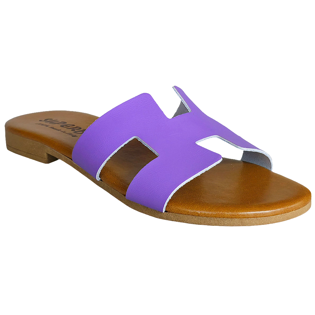 Papuci dama din piele naturala lila, superba Kov Ginevra Viola, Colectia Vara 2024, Made in Italy.