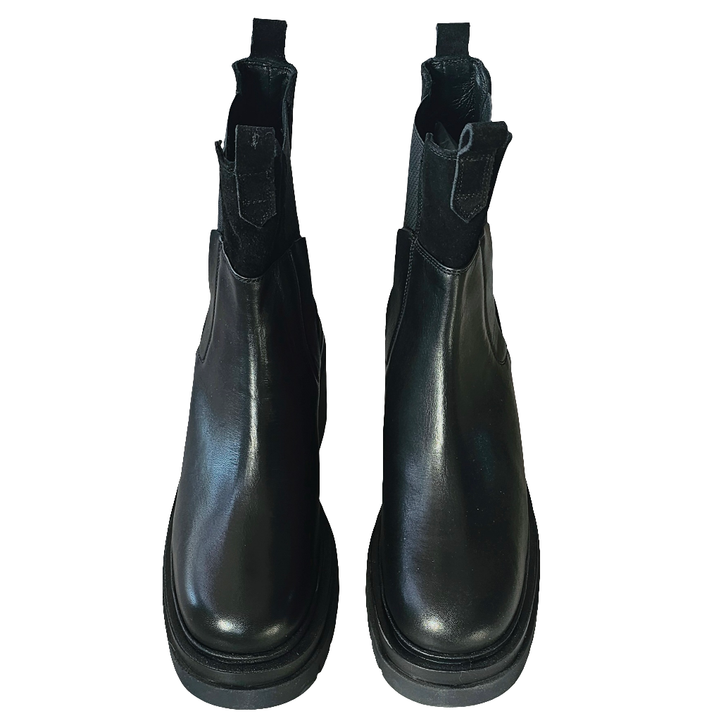 Botine dama din piele naturala si intoarsa, negru, cu toc de 9.5 cm, din colectia Iarna 2025, Made in Italy.