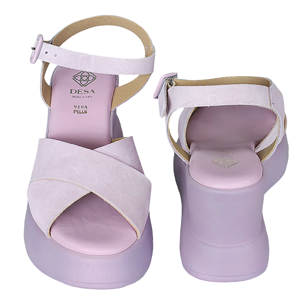 Sandale dama lila din piele intoarsa cu talpa usoara si brant cu memorie, Colectia Vara 2025, Made in Italy.