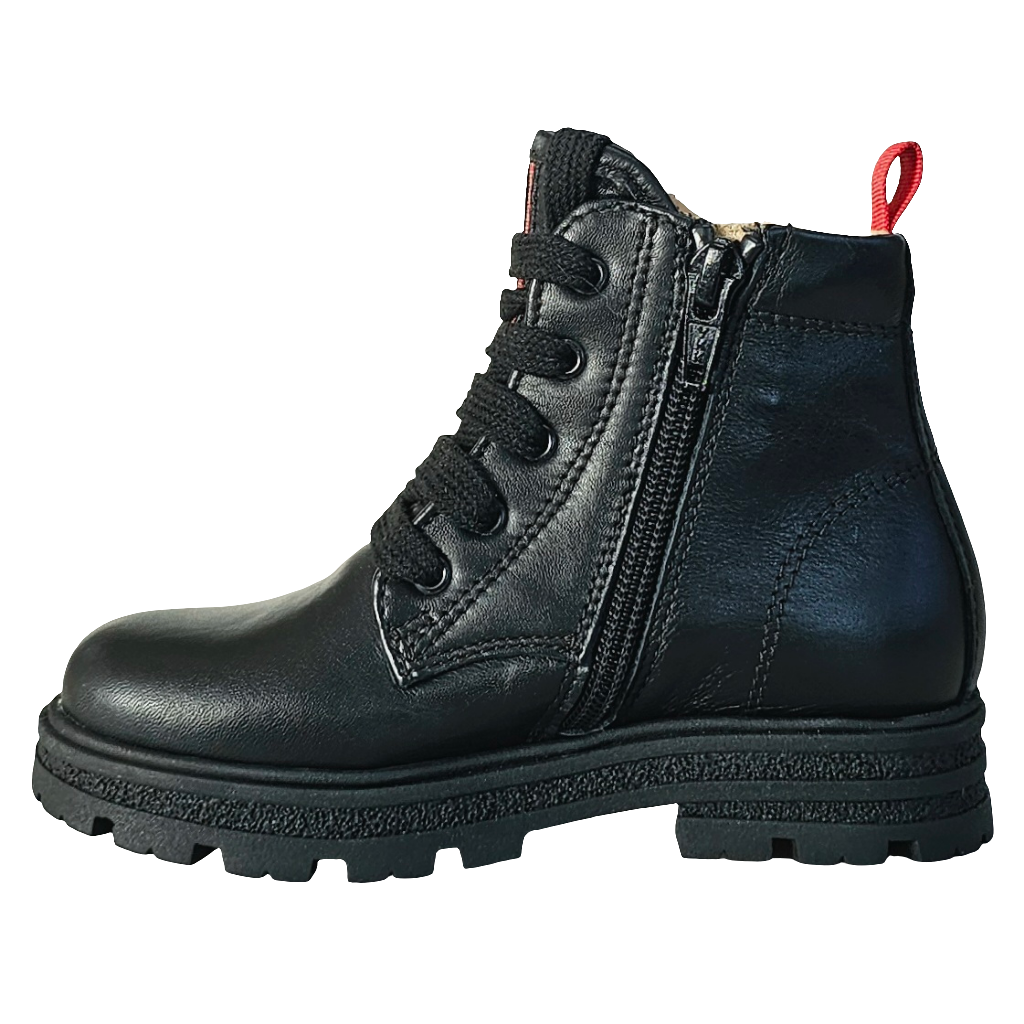 Ghete copii din piele naturala, model unisex, negre, cu băiță și fermoar, confortabile, made in Italy.