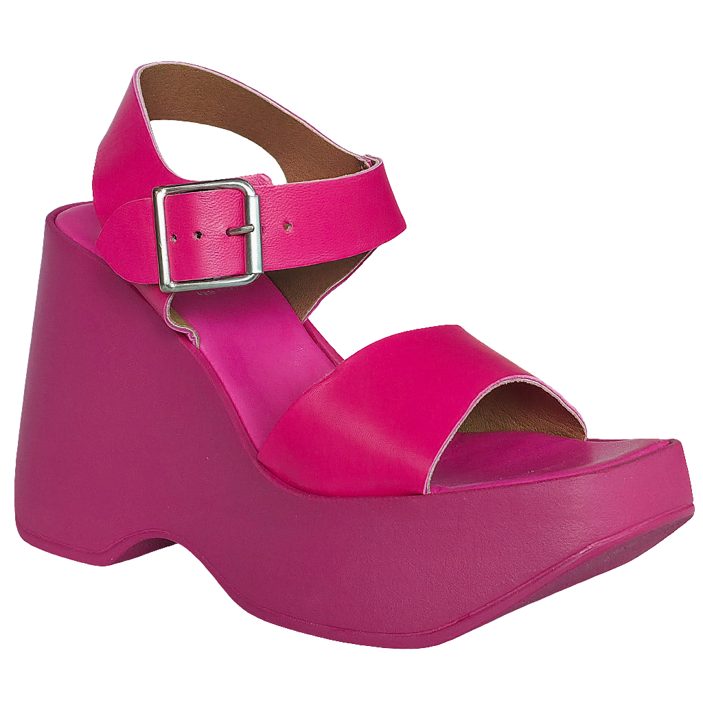 Sandale dama din piele naturala fuxia, cu platforma inalta, colectia Vara 2025, stil elegant, confortabil, Made in Italy.