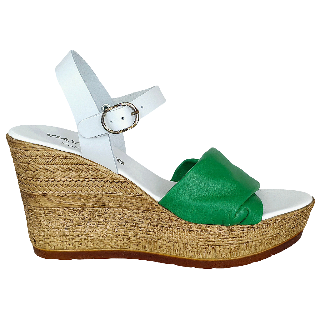 Sandale dama din piele naturala alb/verde, platforma inalta, stil italian 🇮🇹 pentru vara 2025.