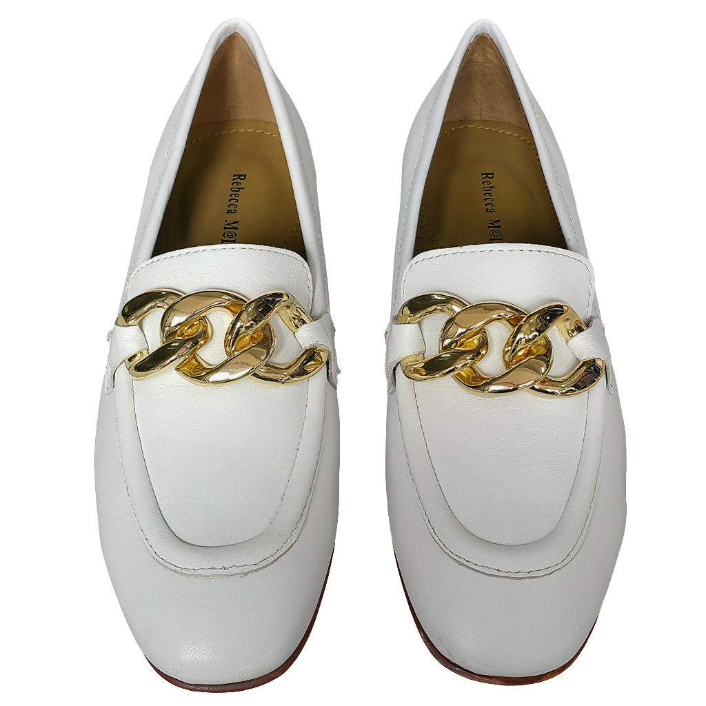 Pantofi dama din piele naturala alba, Rebecca M@Lucchi, Art Keira Bianco, cu detalii aurii, colectia Primavara/Vara 2025.