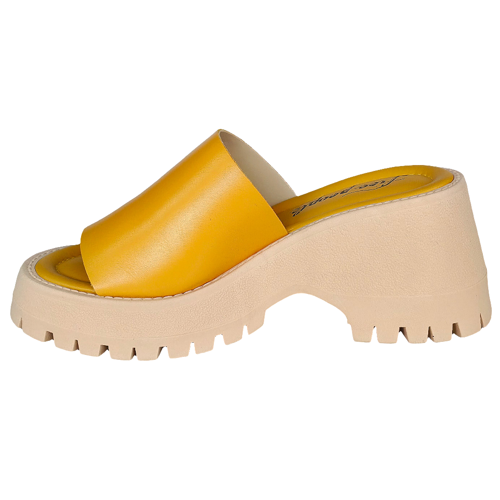 Galben Mustar papuci dama din piele naturala, Winona Wedge Sandal, platforma 8.5 cm, stil modern, confortabili.