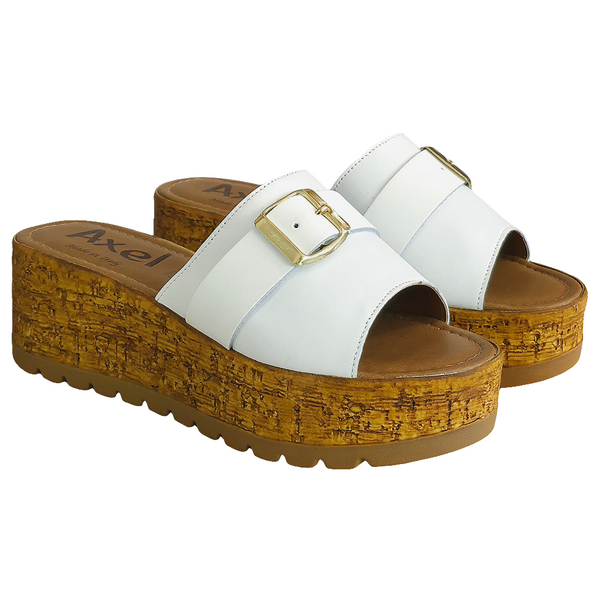 Papuci dama din piele naturala, alba, cu platforma de 5.5 cm, marca Axel, perfecti pentru vara 2025.
