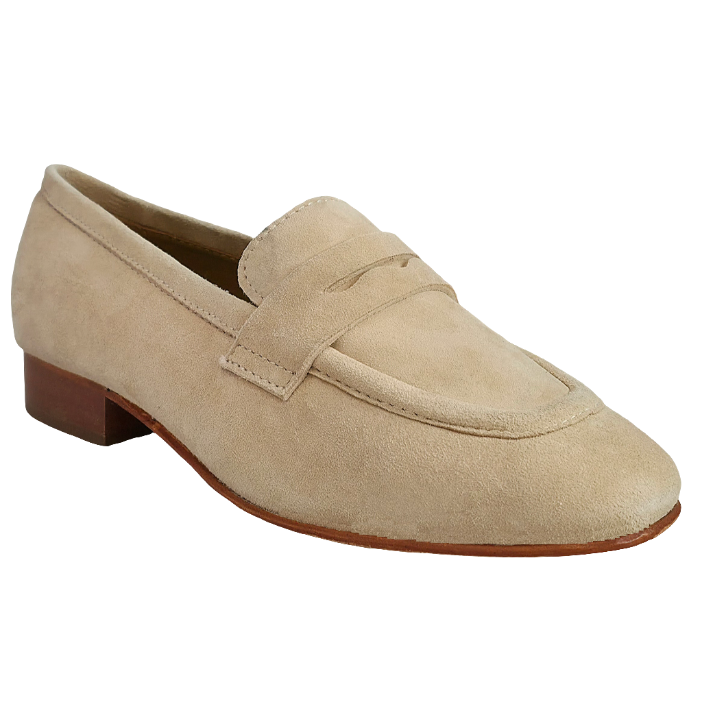 Pantofi dama din piele naturala intoarsa nude, colectia Primavara/Vara 2025, talpa flexibila, stil elegant.