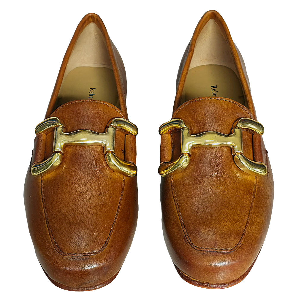 Pantofi dama din piele naturala, maro, cu catarama aurie, colectia Primavara/Vara 2025.