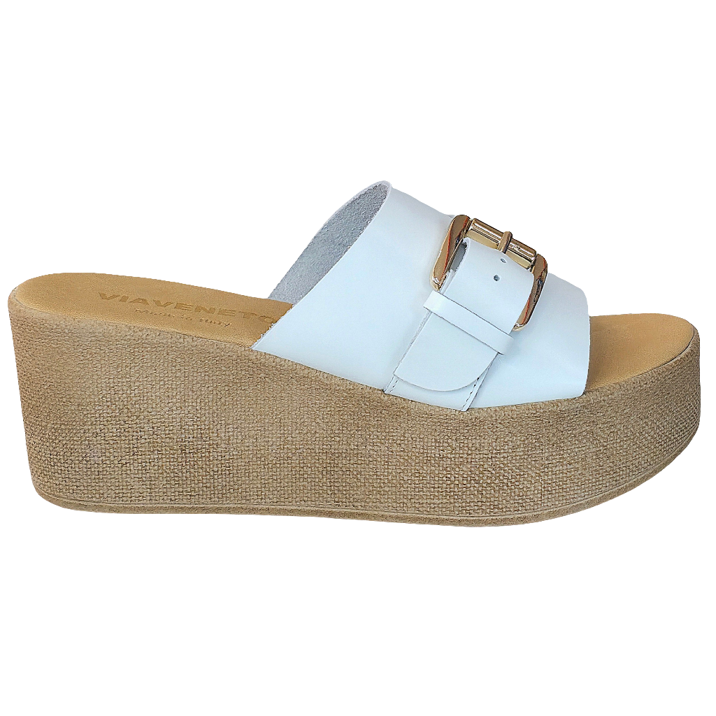 Papuci dama din piele naturala alb, cu talpa ecologica, inaltime platforma 6.5 cm, Made in Italy, Colectia Vara 2025.