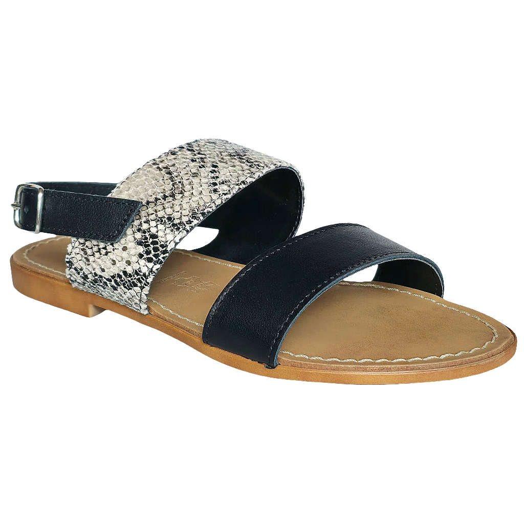 Papuci dama din piele naturala, negru cu detalii style snake print, confortabili, colectia Vara 2025, made in Italy