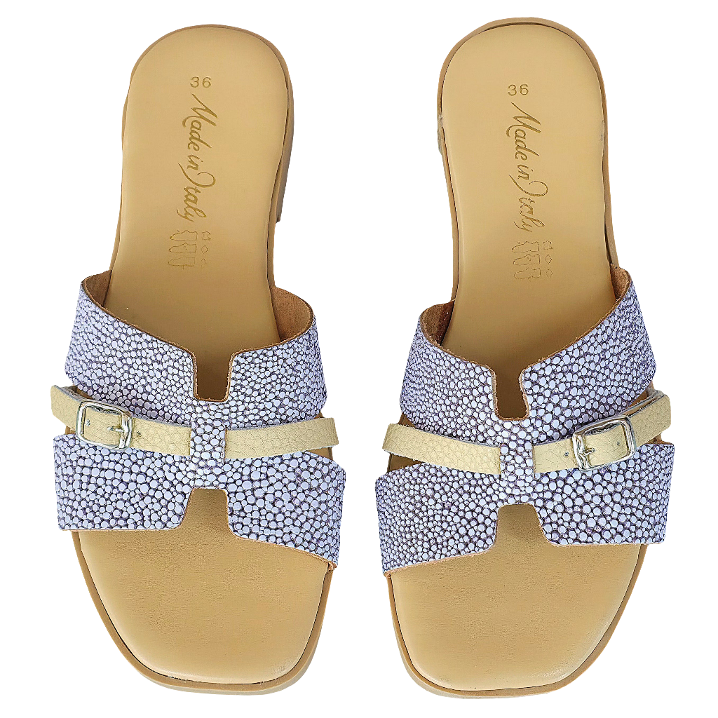 Papuci dama lila din piele naturala, Made in Italy, colectia Vara 2025, design elegant, confortabili.