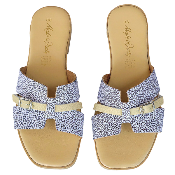 Papuci dama lila din piele naturala, Made in Italy, colectia Vara 2025, design elegant, confortabili.