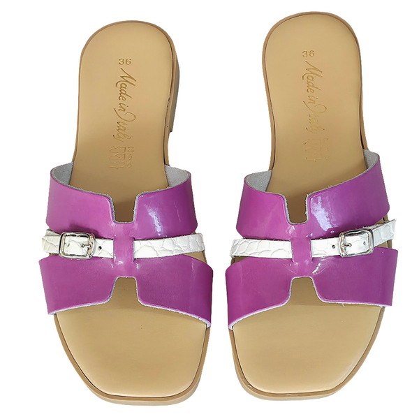 Papuci dama fucsia din piele naturala, elegante, Made in Italy, colectia Vara 2025.