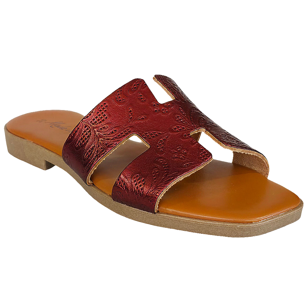 Papuci dama din piele naturala bordo, stil modern, confortabili, din colectia Vara 2025, fabricati in Italia.