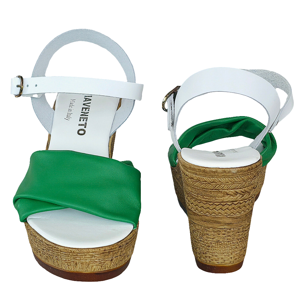 Sandale dama din piele naturala alb/verde, platforma de 9.5 cm, Made in Italy 👡🇮🇹