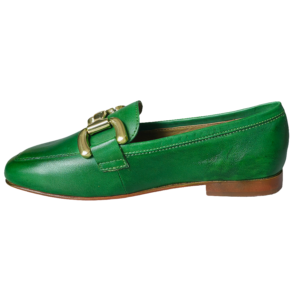 Pantofi dama din piele naturala verde, cu detalii elegante, colectia Primavara/Vara 2025, talpa flexibila