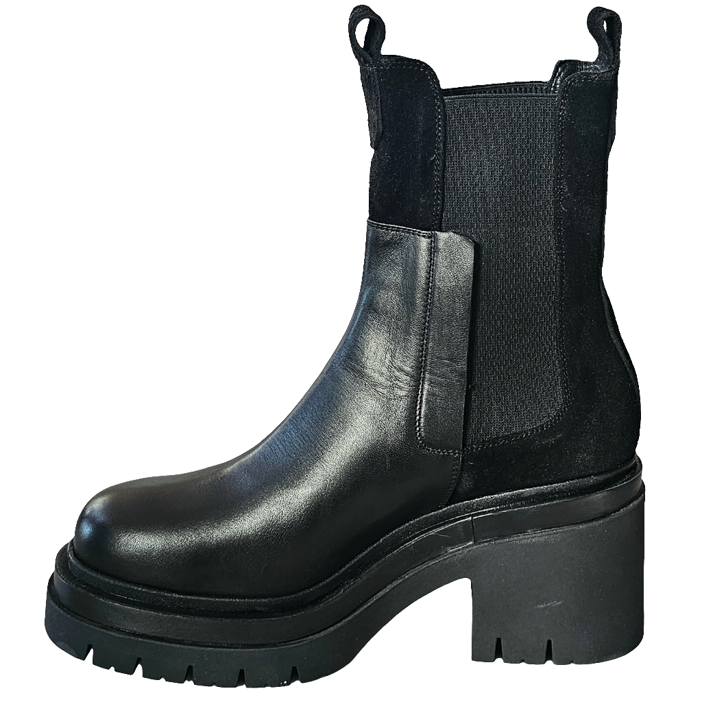 Botine dama din piele naturala si intoarsa, Negru-Spaziomoda, colectia Iarna 2025, 35 Kiss Nero, toc 9.5 cm.