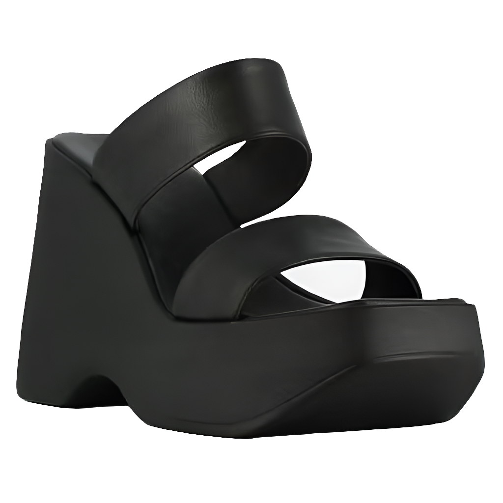 Sandale dama din piele naturala negre, cu platforma inalta de 11 cm, colectia Vara 2025, usoare si elegante.