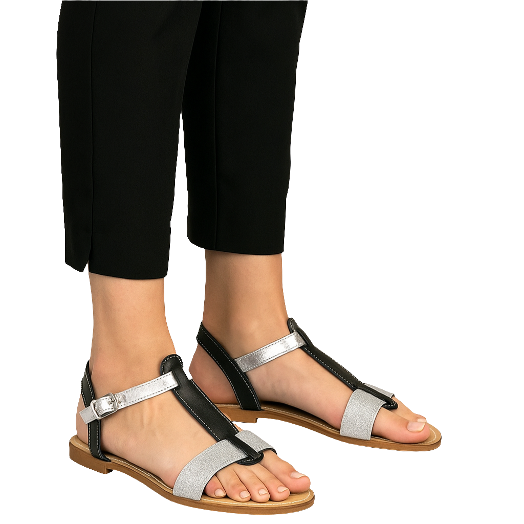 Papuci dama din piele naturala, Negru-Andrea Pierago, Art 3107, model elegant cu barete, vara 2025.