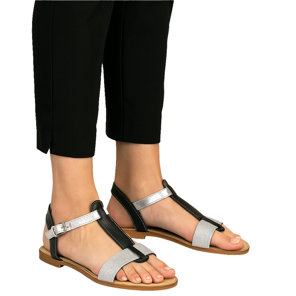 Papuci dama din piele naturala, Negru-Andrea Pierago, Art 3107, model elegant cu barete, vara 2025.