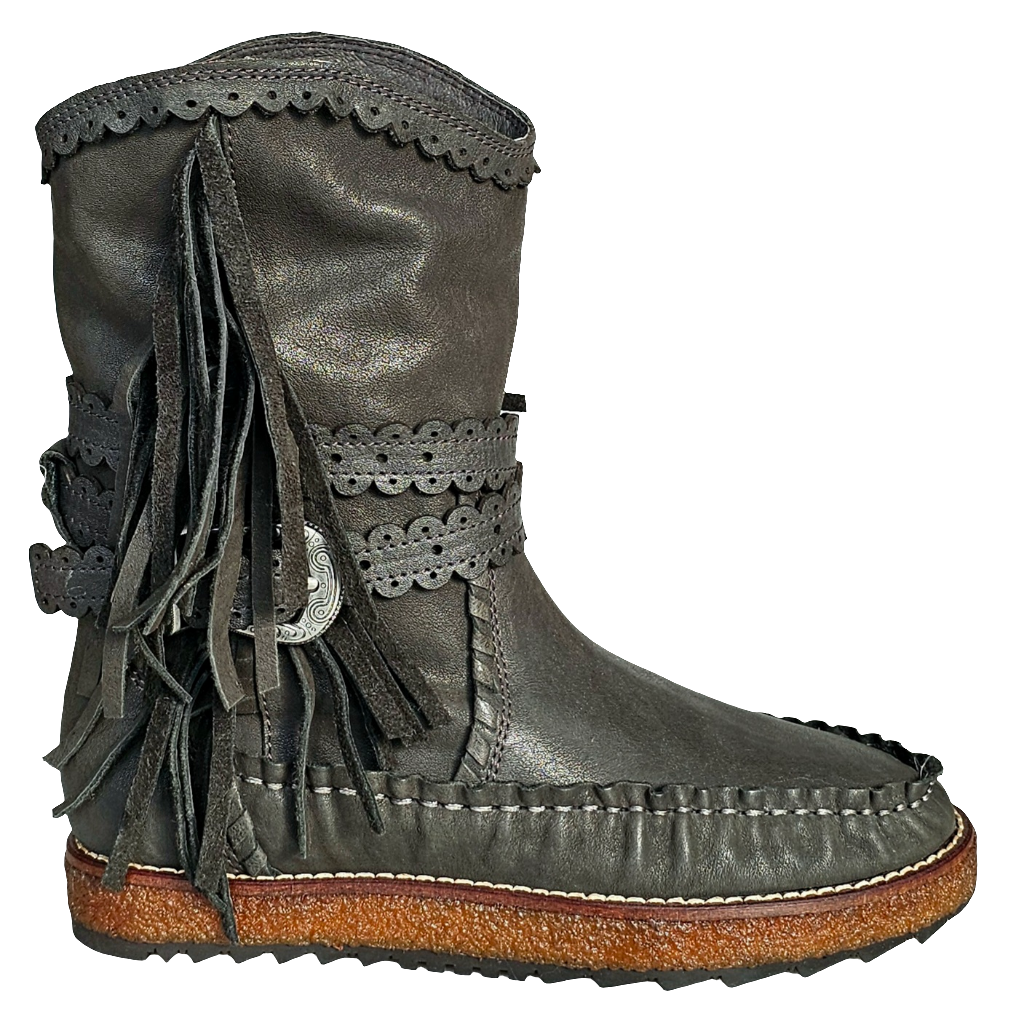 Ghete dama din piele naturala, gri, model tubular, cu franjuri, Colectia Toamna Iarna 2024, inaltime gheata 22 cm